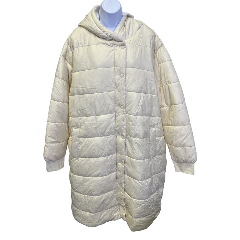 🤍 NEW Ivory Longline Puffer Coat Womens 3X 24W-26W Hooded Winter